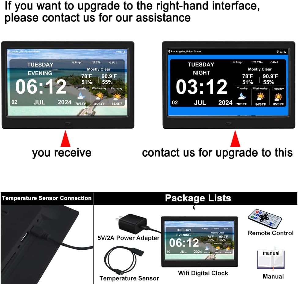 Digital Alarm Clock with Date and Time for Elderly Digital Calendar Clock Photo Frame- Auto Dimmable Display 15 Alarm Options (10.1 inch/Black)