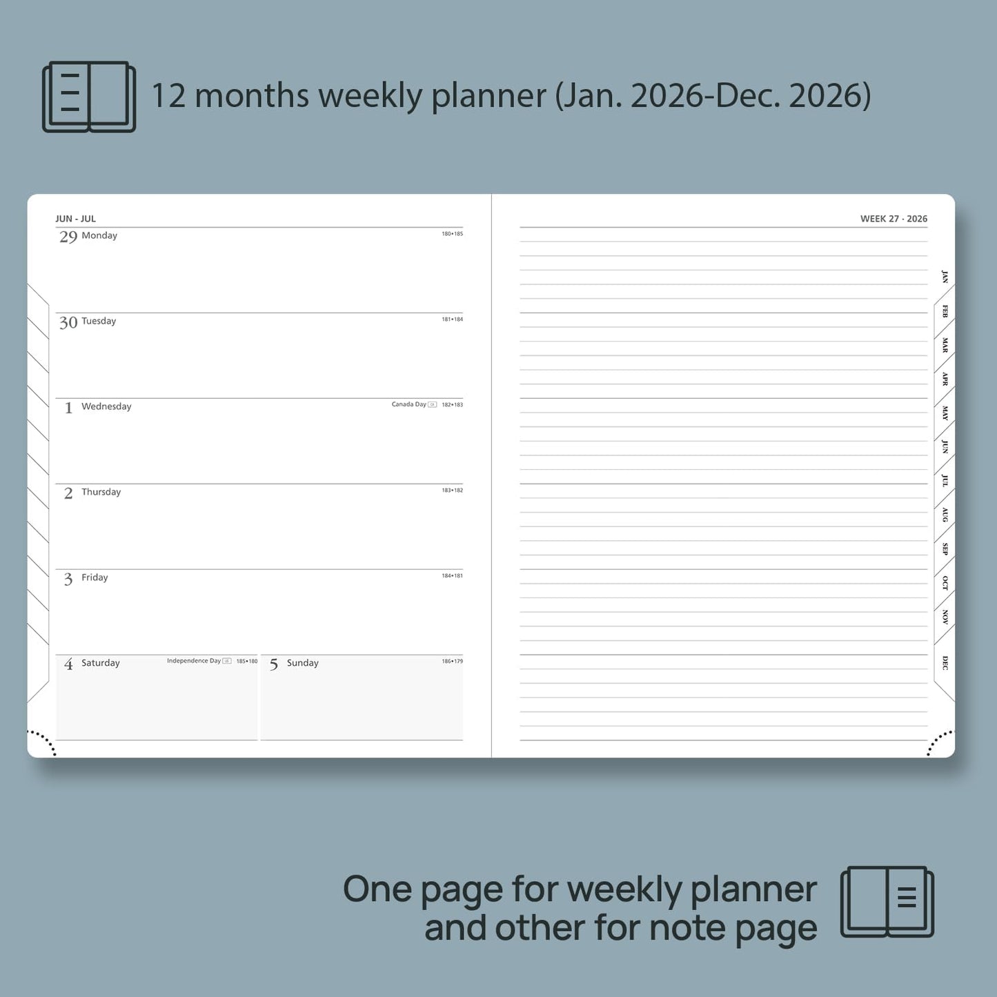 POPRUN Weekly Planner 2026 (Large 8.5" x 10.5") Calendar 12 Months Notebook with Horizontal Layout, Leather Soft Cover, Monthly Tabs, Inner Pocket, 100GSM Thick Paper, Pen Holder - Soft Pink