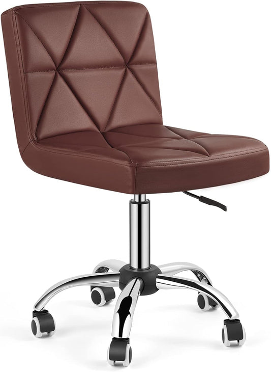 COSVALVE Armless Desk Chair, Mid Back 360 Swivel Office Chair, Height Adjustable Executive Conference Task Chair with Rolling Wheels and Diamond Pattern for Home Bedroom Computer Barber, Brown