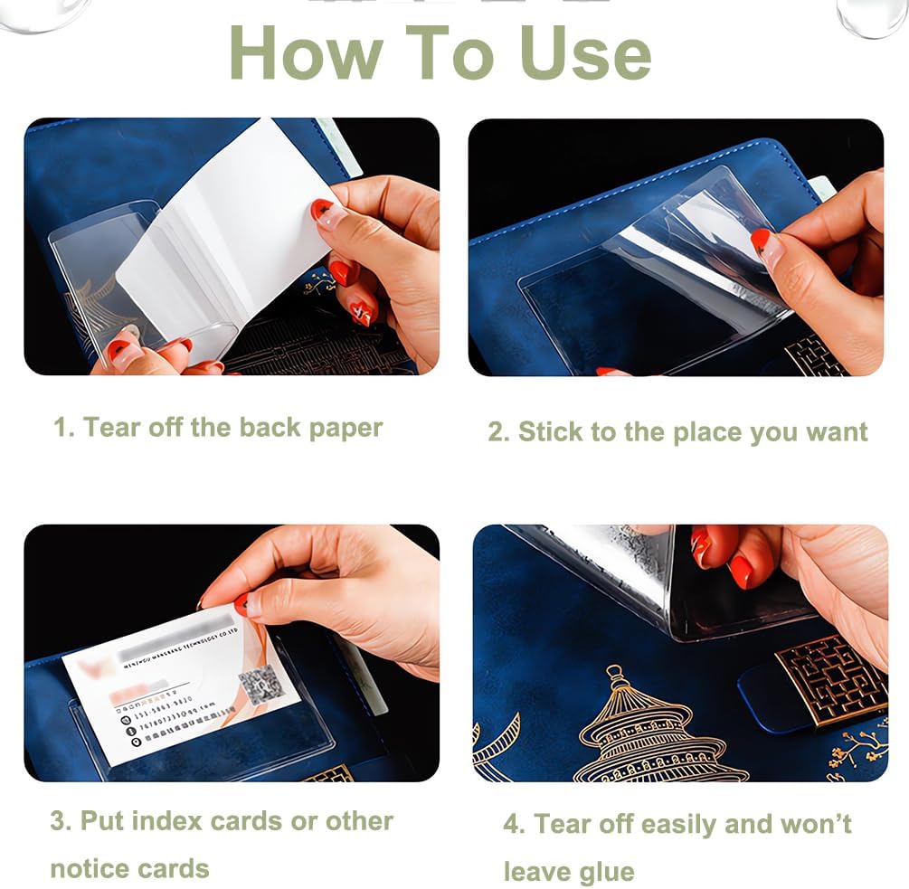 60 Pack Clear Self Adhesive Label Pockets, 4 x 2 Inch Label Holders Index Card Pockets Card Holder Shelf Label Holder for Organizing