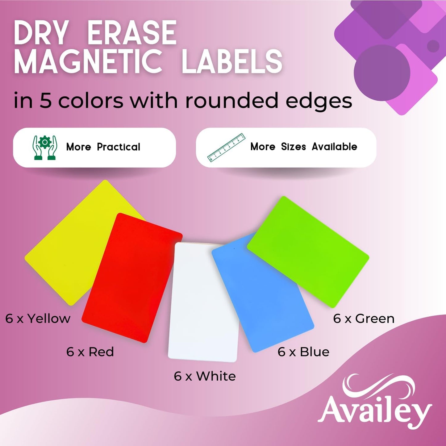 Availey 30 Pieces (3 x 5) - Full Colored Magnetic Dry Erase Labels - Reusable Strips for Classroom Home Office Garage Refrigerator Blank Writable Erasable Cards Name Tags Students Locker Shelf