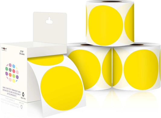 PARLAIM 3”Color Coding Labels Stickers,4Rolls/2000per Dispenser Box Round Adhesive Circle Dot Stickers for Inventory Office Home(Yellow)