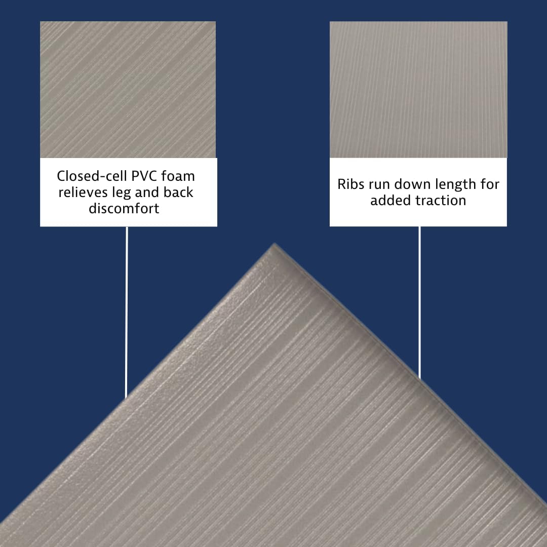 Notrax 410 Airug® 2' x 3' x 5/8" Anti Fatigue Mat, Enhanced Slip Resistance with Beveled Edges and Ribbed Surface, Ideal for Industrial and Commercial Workplaces, Gray, 410S0523GY