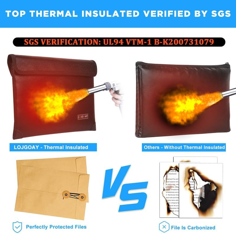 Fireproof Document Bag - with 5200°F Heat Insulated, Waterproof Fireproof Bag with Zipper, 8 Layers of Functional Materials, Fireproof Money Bag for Cash/Documents/Valuables, Fire bag 11"x7.7"