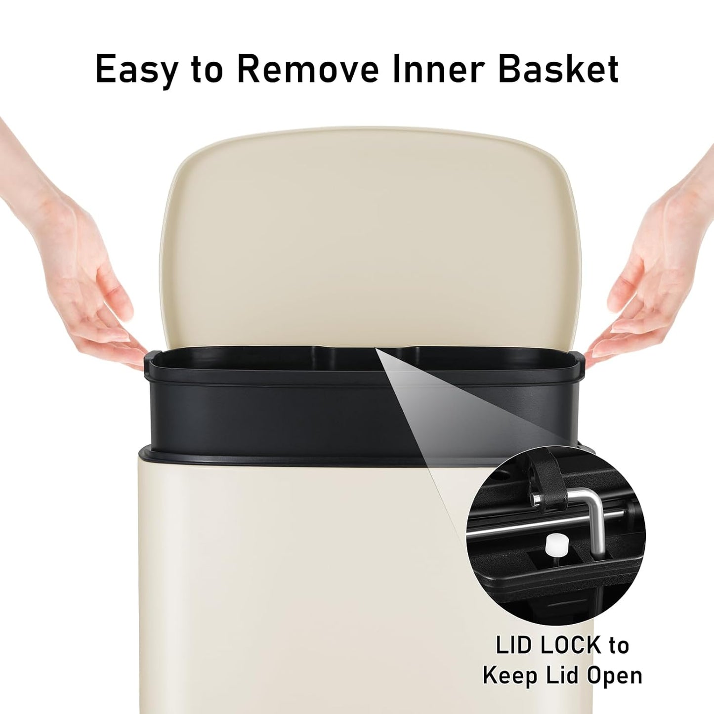 Arlopu 13.2+1.3 Gallon Step Trash Can, Stainless Steel Garbage Bin, Soft-Close Rubbish Bin with Removable Plastic Inner Bucket, Fingerprint-Proof, Lid Dustbin, for Kitchen Home (Beige)