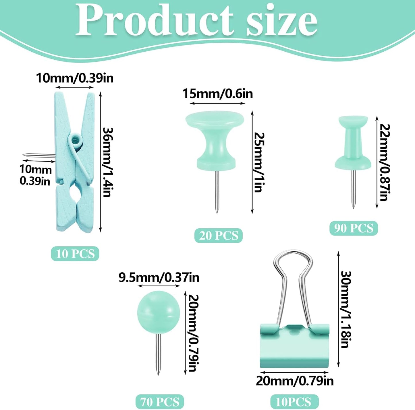 BESARME 200 Pieces Push Pins Set, 5 Types Green Thumb Tacks Cute Decorative Push Pins for Wall Cork Board Bulletin Boards with Storage Box