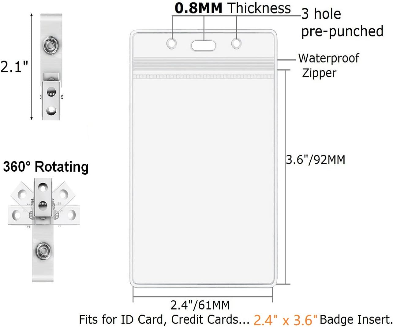 ID Badge Holder with Clip on Name Badge Holder Vertical Clear Plastic Name Tag Holders by ZHEGUI (25Pack, Vertical 3.5X2.3)