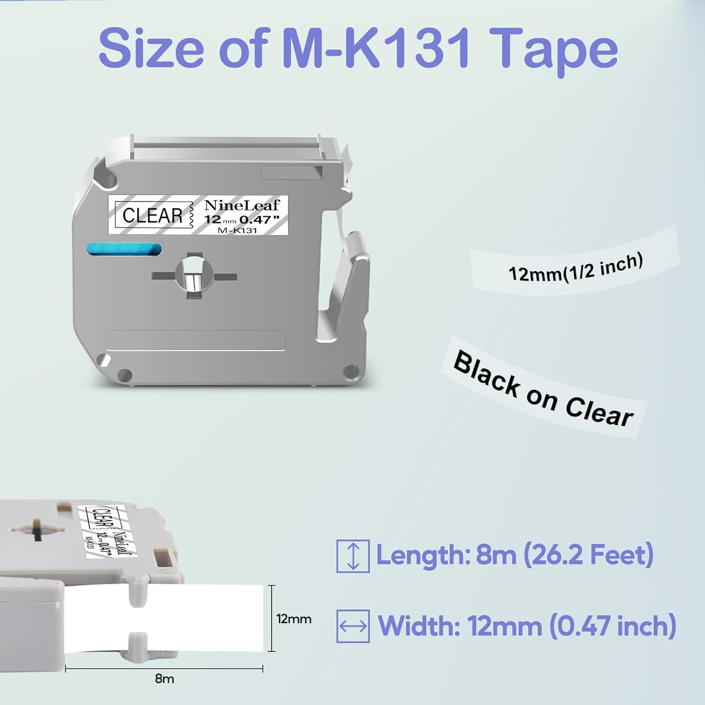 NineLeaf 4 Pack Compatible for Brother P-Touch M Tape M-K131 M-K131S MK131 M131 12mm 0.47'' Black on Clear Label Tape for PT-70BBVP PT-70BMH PT-70HK PT-70HOL PT-70HOT Label Maker