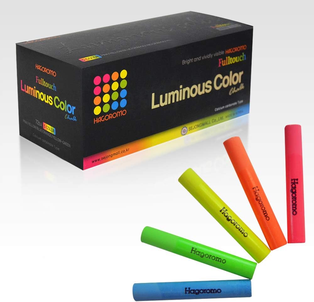 Hagoromo Fulltouch Luminous Chalk 1 Box, Non-Toxic, Dustless [72 Pcs/5 Color Mix]