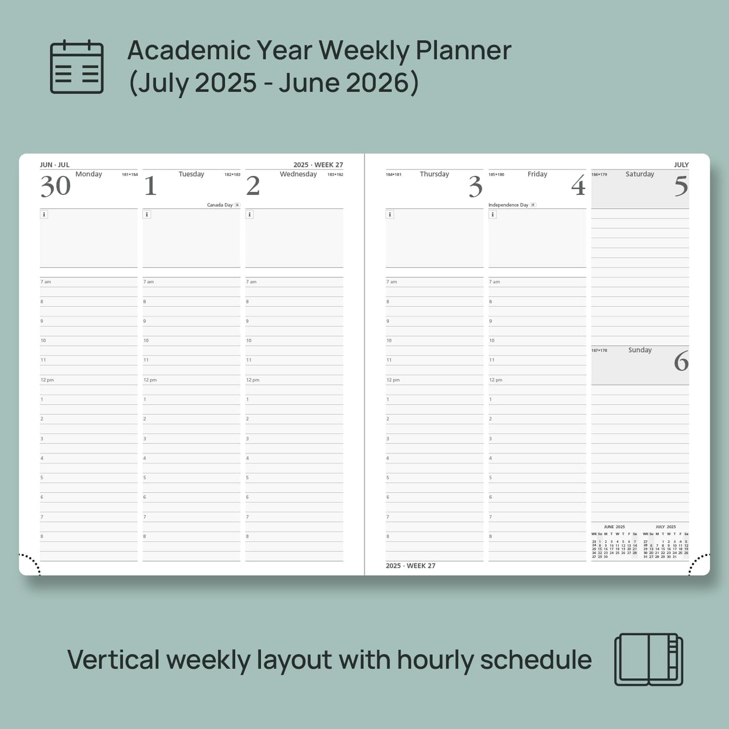 POPRUN Planner 2025-2026, (Large 8.5'' x 10.5'' Hard Cover) Academic Calendar (July 25-June 26) Daily Weekly and Monthly Appointment Book with Hourly Time Slots, Monthly Tabs, 100 GSM - Light Yellow