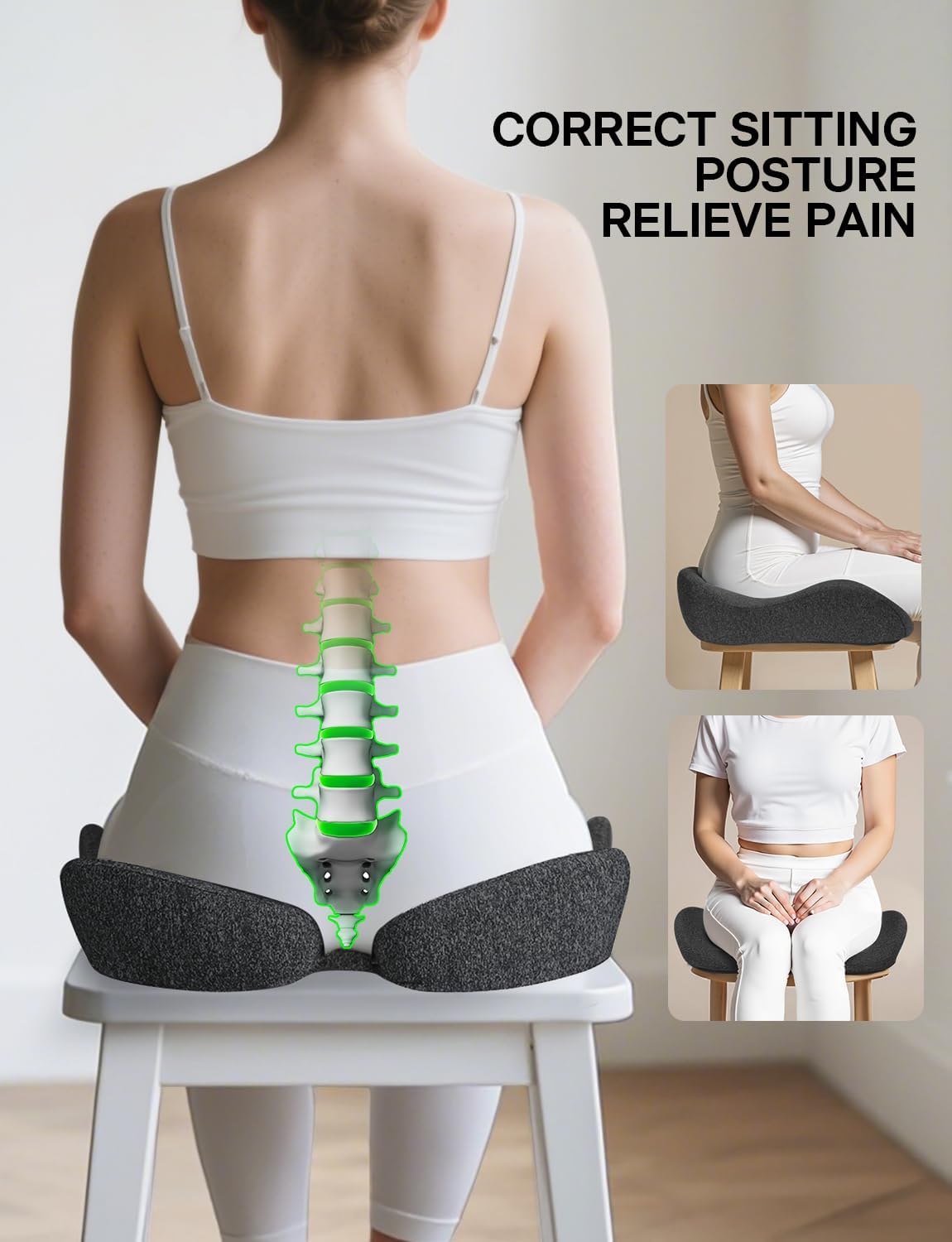 Seat Cushion, SC 150B Seat Cushions for Office Chairs, Car Seat, Wheelchair - Sciatica & Tailbone & Coccyx Pain Relief Pillow for Driver Sedentary People（Size:19.6 * 16.6 * 3.7 in-Black）