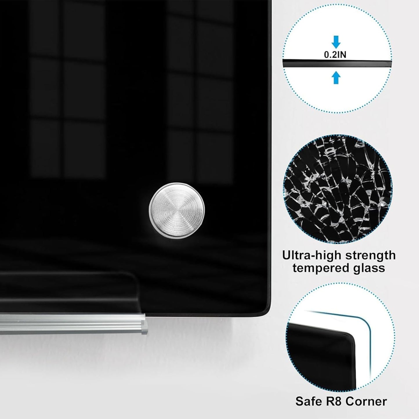 KIZZBY Magnetic Glass Dry Erase Board - Large Black Whiteboard for Wall 72"x48" Frameless Black Board for Office, Home & School