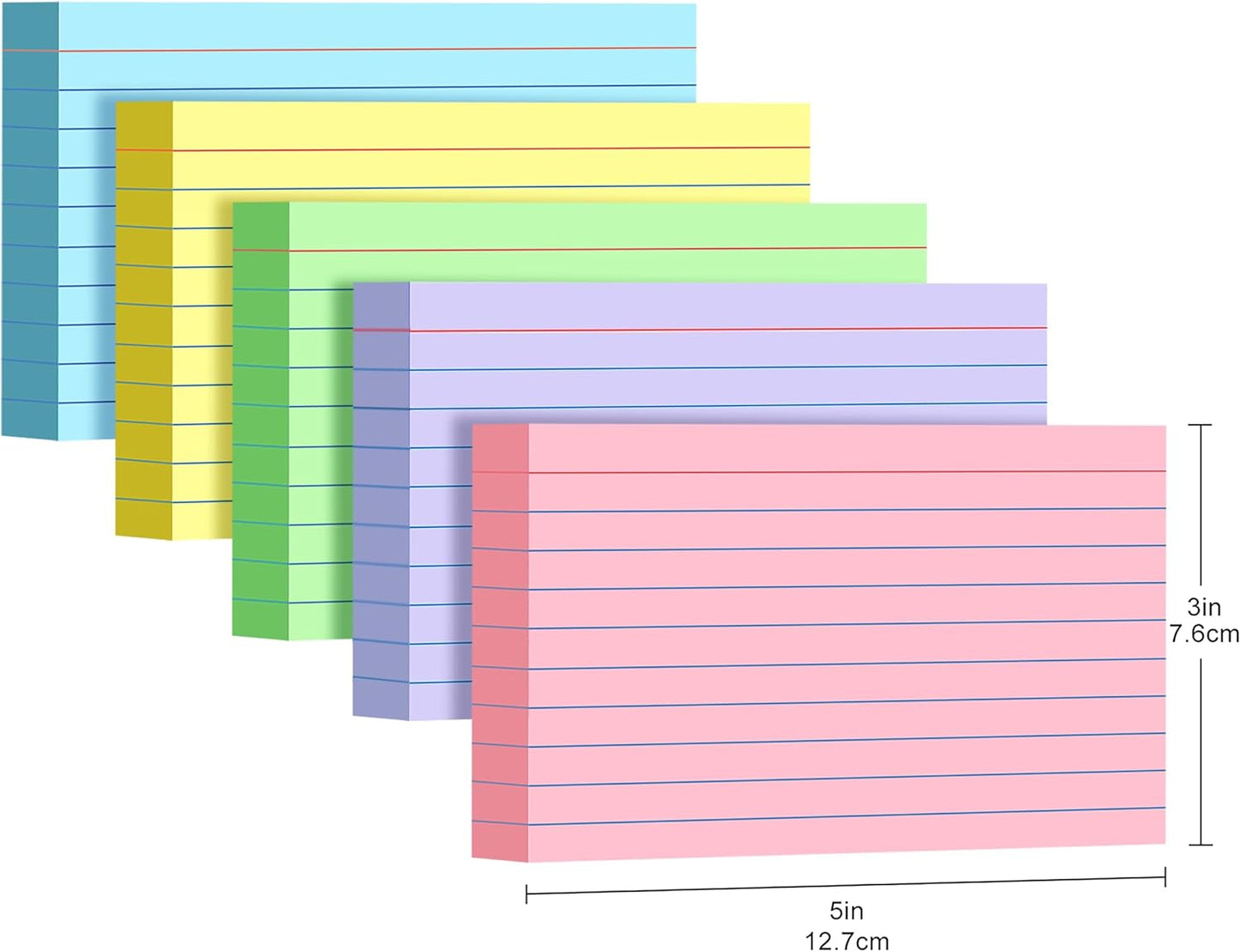 250 Count Colored Index Cards 3x5, 180gsm Heavy Weight Flash Cards, Ruled Index Cards, 5 Color (50 Sheets Each), Portable Note Taking for Students, Teachers, Study Note Cards for Office Home School