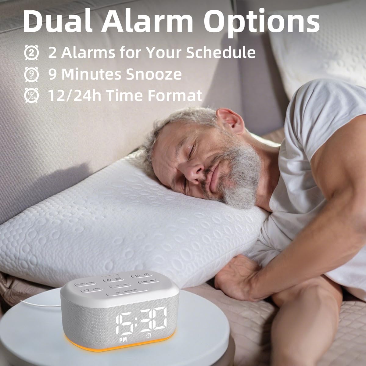 Brown Noise Machine Small Digital Alarm Clock Sound Machine for Bedrooms White Noise Machine Night Light Plug in Desk Clock with 30 Wake up Sounds Clock for Kids Heavy Sleepers Snooze 32 Levels Volume