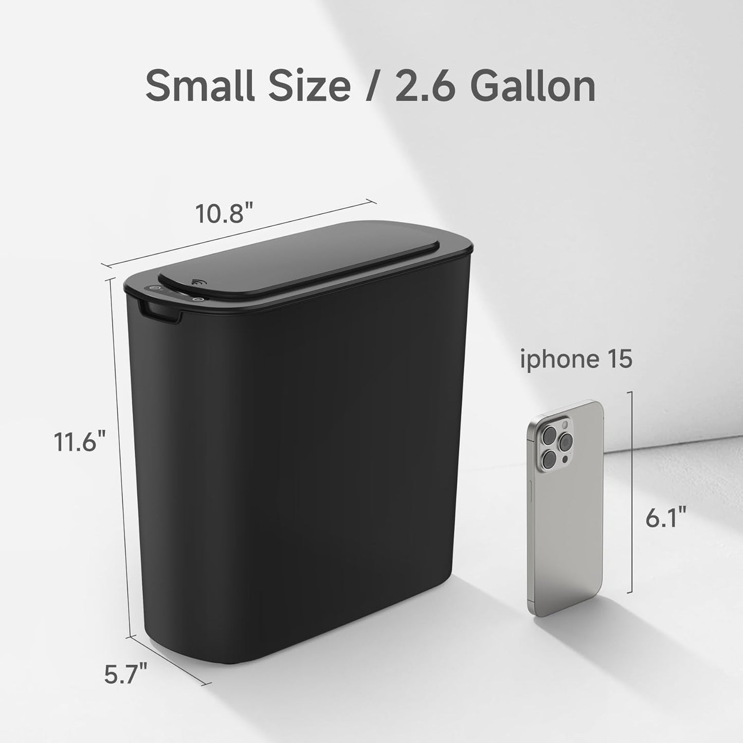 TIPGO Automatic Motion Sensor Bathroom Trash Can with Lid, 2.6 Gallon Touchless Trash Bin, Smart Garbage Can Plastic Slim Wastebasket for Bedroom, Office, Dorm (Black)