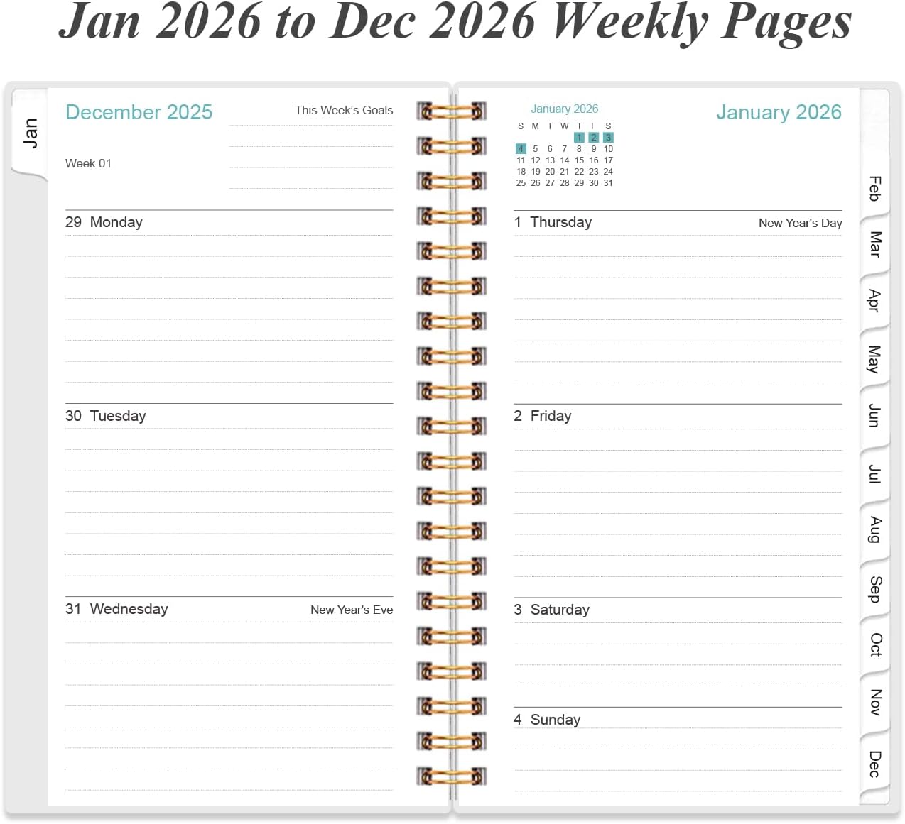 2026 Pocket Planner/Calendar - 2026 Planner from January 2026 - December 2026, Planner 2026 with 12 Tabs, Twin-Wire Binding, Inner Pocket, 3.75" x 6.75, Blue Leaf Flower