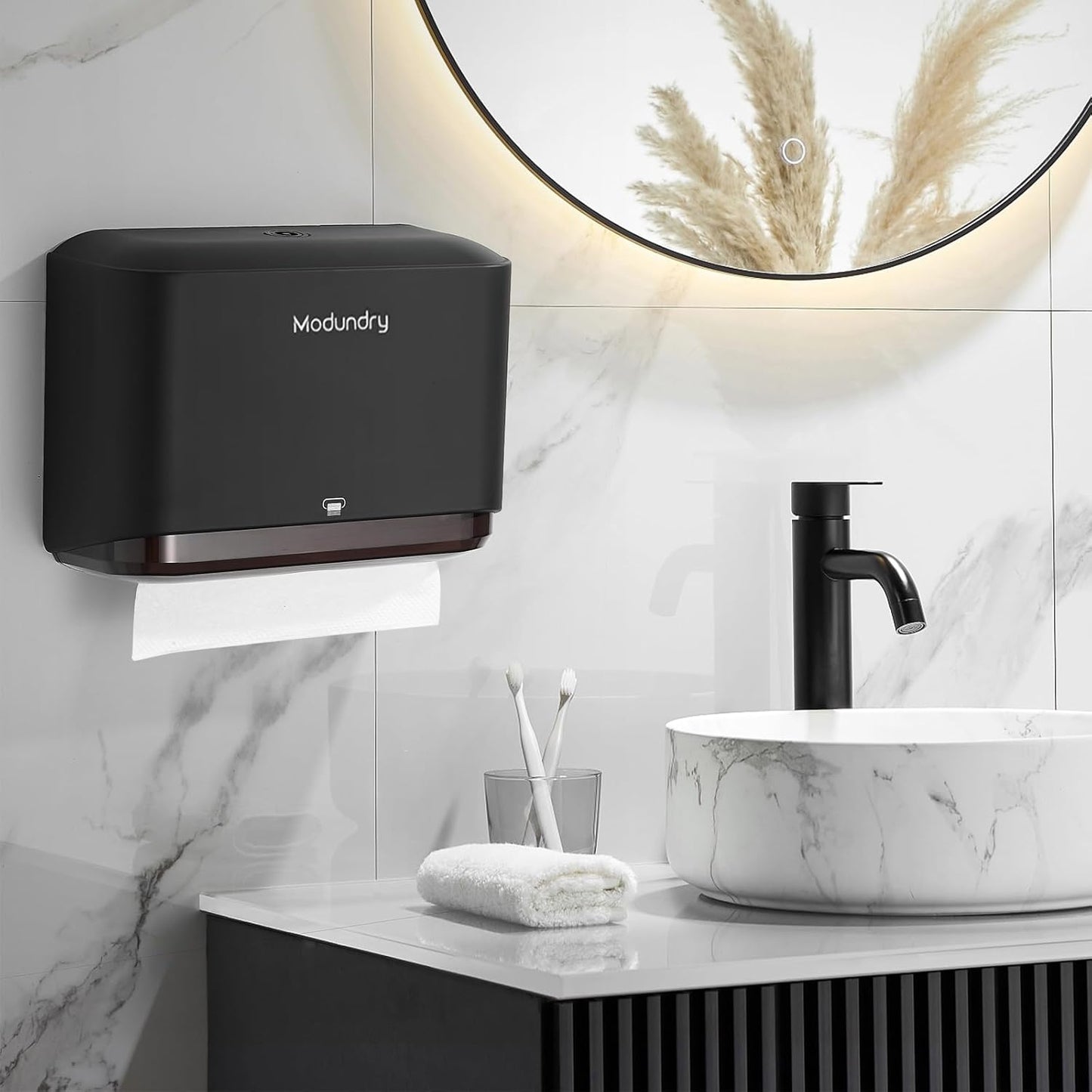 Wall Mount Paper Towel Dispensers, Multifold Paper Towel Dispenser with Smart Lock, Adhesive No Drilling Install, Hand Towel Holder for Home Bathroom,Restroom, Office (Black)