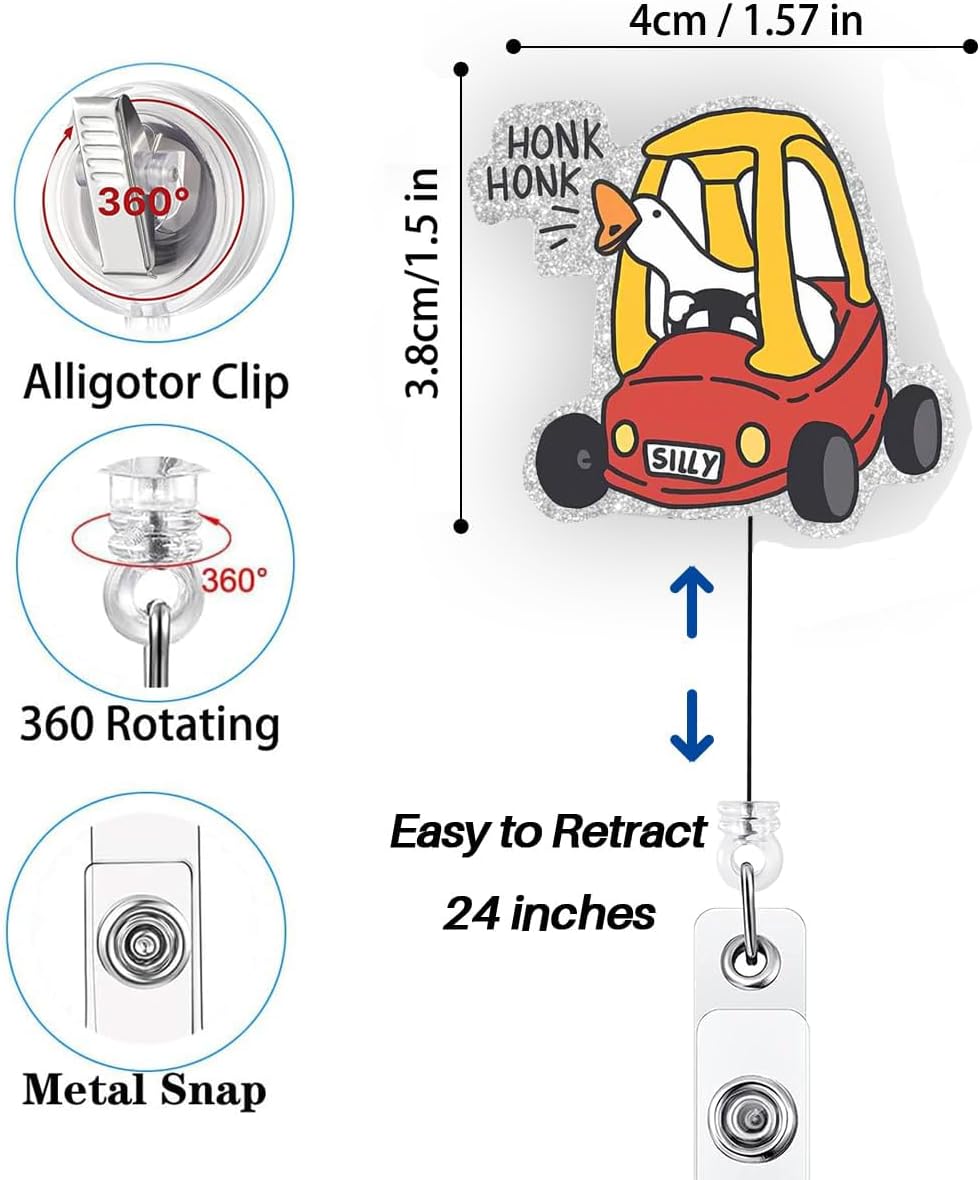 2Pcs Funny Angry Goose Badge Reel for ID Card Retractable Doctor Teacher Badge Holder Clip Silly Goose Pediatric Nurse Badge Reel, Nursing Student Badge Clip, RN LPN CNA MA Medical Worker Accessories
