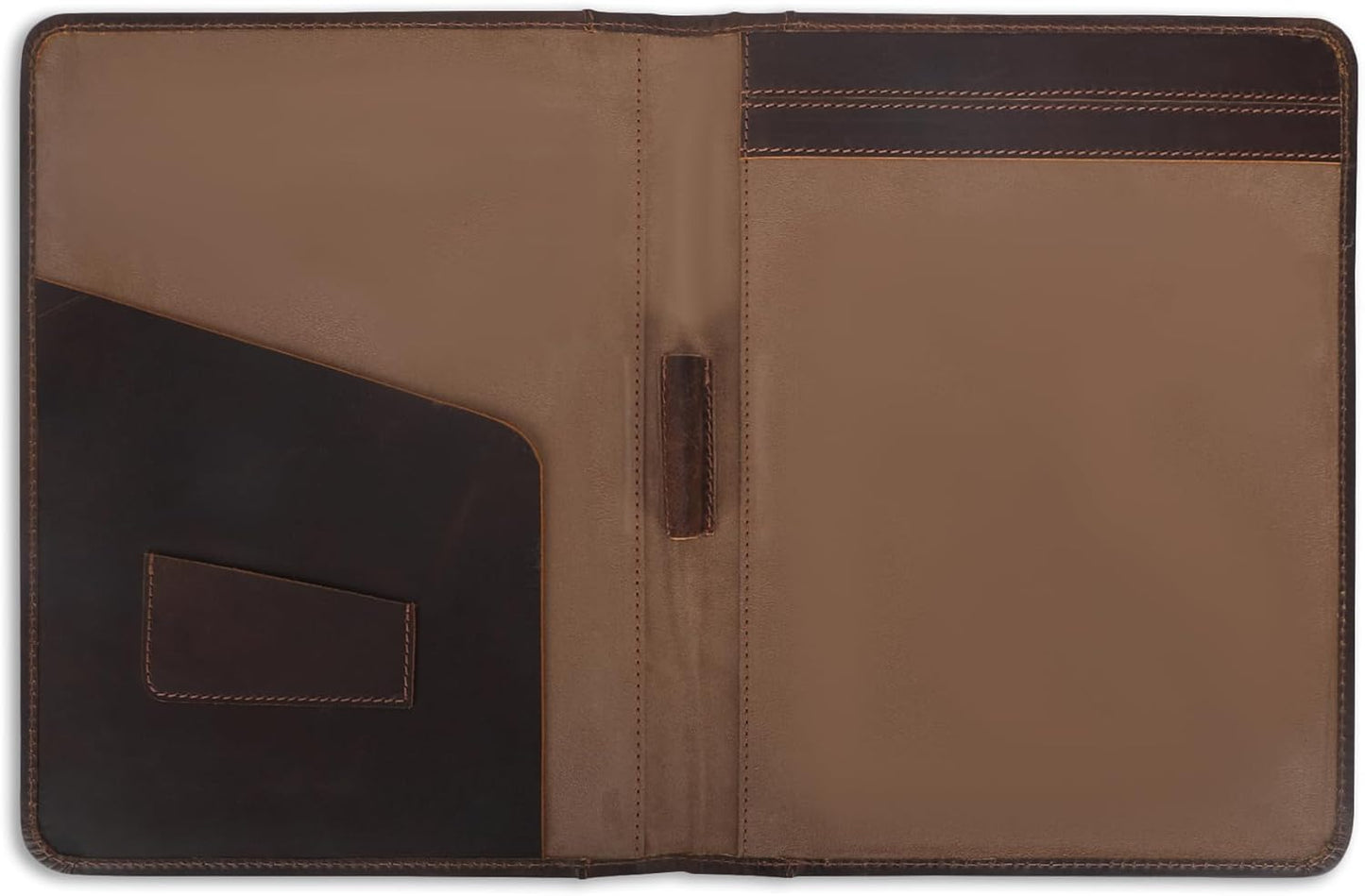 Heavy Duty Buffalo Leather Legal Pad Portfolio Handmade Executive Notebook Binder, Professional Padfolio Organizer Gift for Men and Women Genuine Leather Resume Document Holder (Dark Brown)