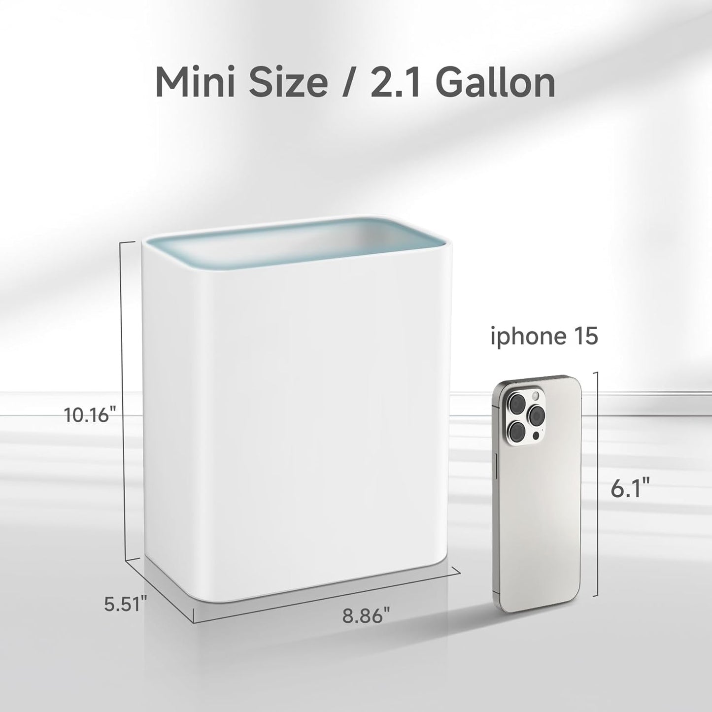 TIPGO Small Metal Trash Can, 2.1 Gallon Slim Trash Can for Bathroom, Wastebasket Garbage Bin for Bedroom, Office, Kitchen, Under Sink (White)