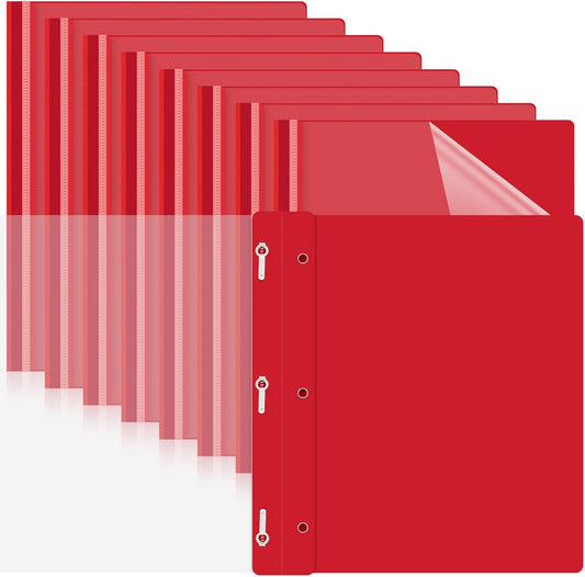 Teling 48 Pcs Clear Front Report Covers with Prongs Plastic Presentation Folders 3 Prong Resume Portfolio Folder for School(Red)