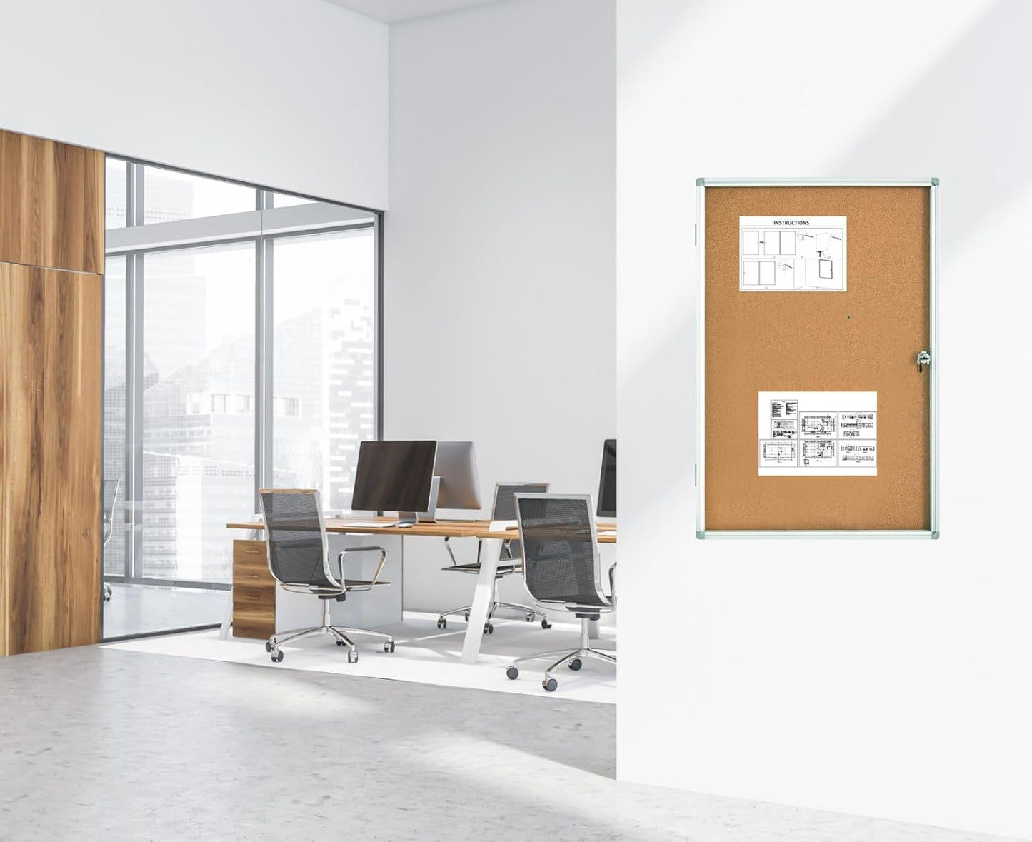 Lockable Display Case 24x36 - Enclosed Cork Bulletin Board with Locking Door, Wall Mounted Aluminum Notice Board for Office, School, Posters, Cards