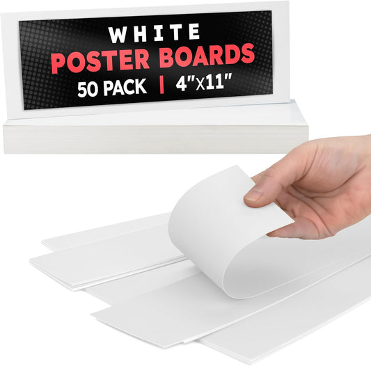 Hygloss Small Poster Board 4x11 - 50 Poster Boards Bulk Pack - 10 Pt. Thickness White Poster Board Paper for Projects, Presentations, Displays, Signs, Crafts - Blank Posterboard Multipack 4" x 11"