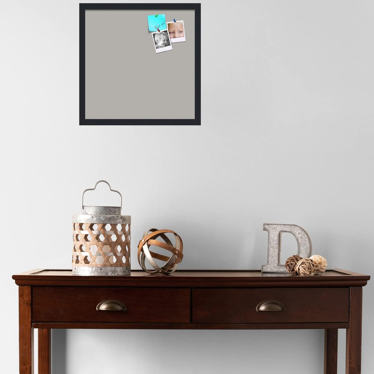 PinPix 18x18 Inch Cork Bulletin Board. This Decorative Framed Pin Board Comes with Dark Stone Design and a Satin Black Frame. Ideal for Home Office Decor or Message Board (PinPix-1808)