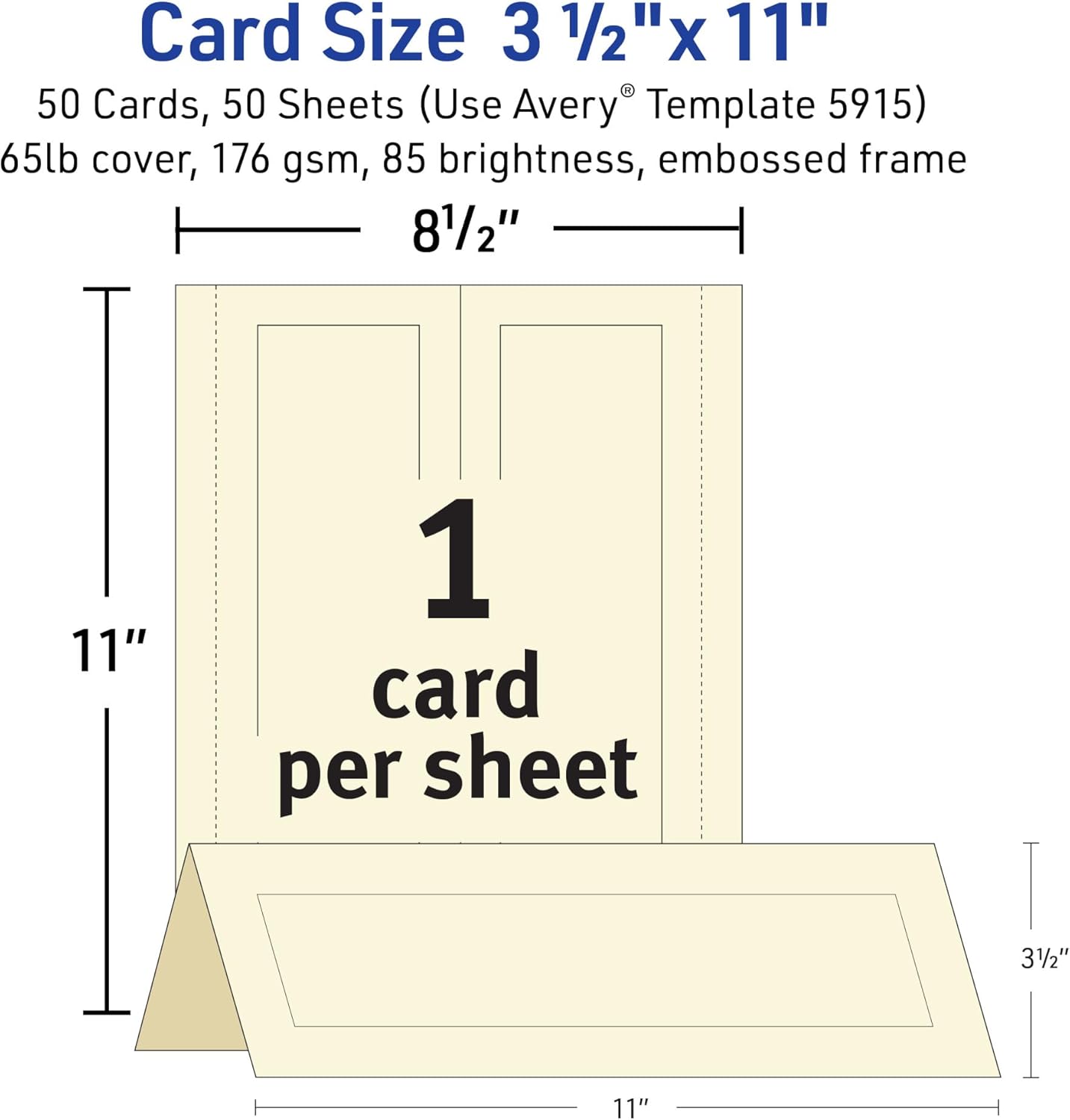 Avery Printable Tent Cards, 3.5" x 11", Ivory with Embossed Border, 50 Blank Place Cards for Laser or Inkjet Printers (5915)