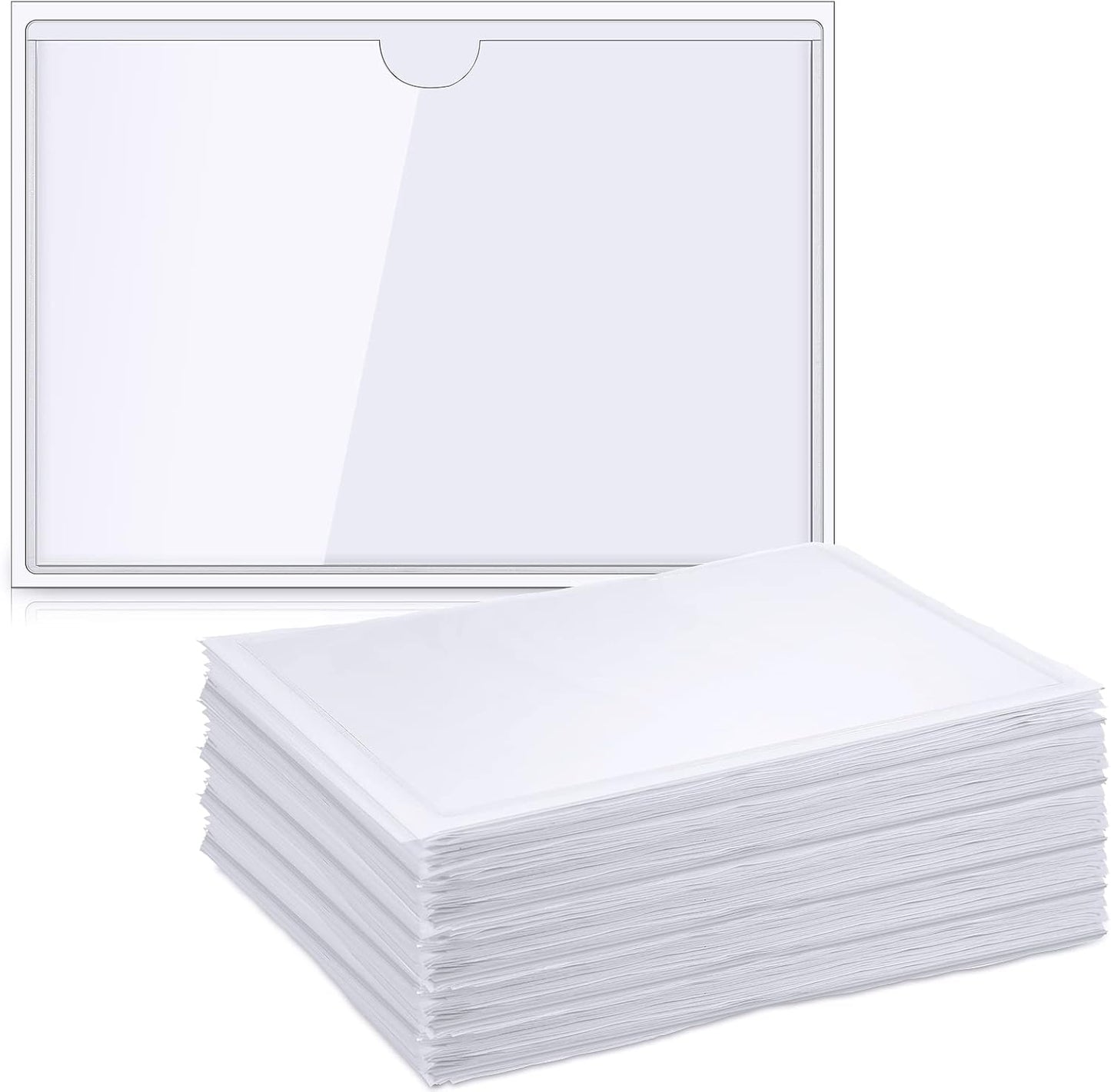 Outus 100 Pcs Clear Self Adhesive Pockets - Bin Labels for Storage Bins, Pocket Label Sleeves, Plastic Index Card Holder with Top Open for Organizing Bins Box Drawer(5 x 7 Inch)
