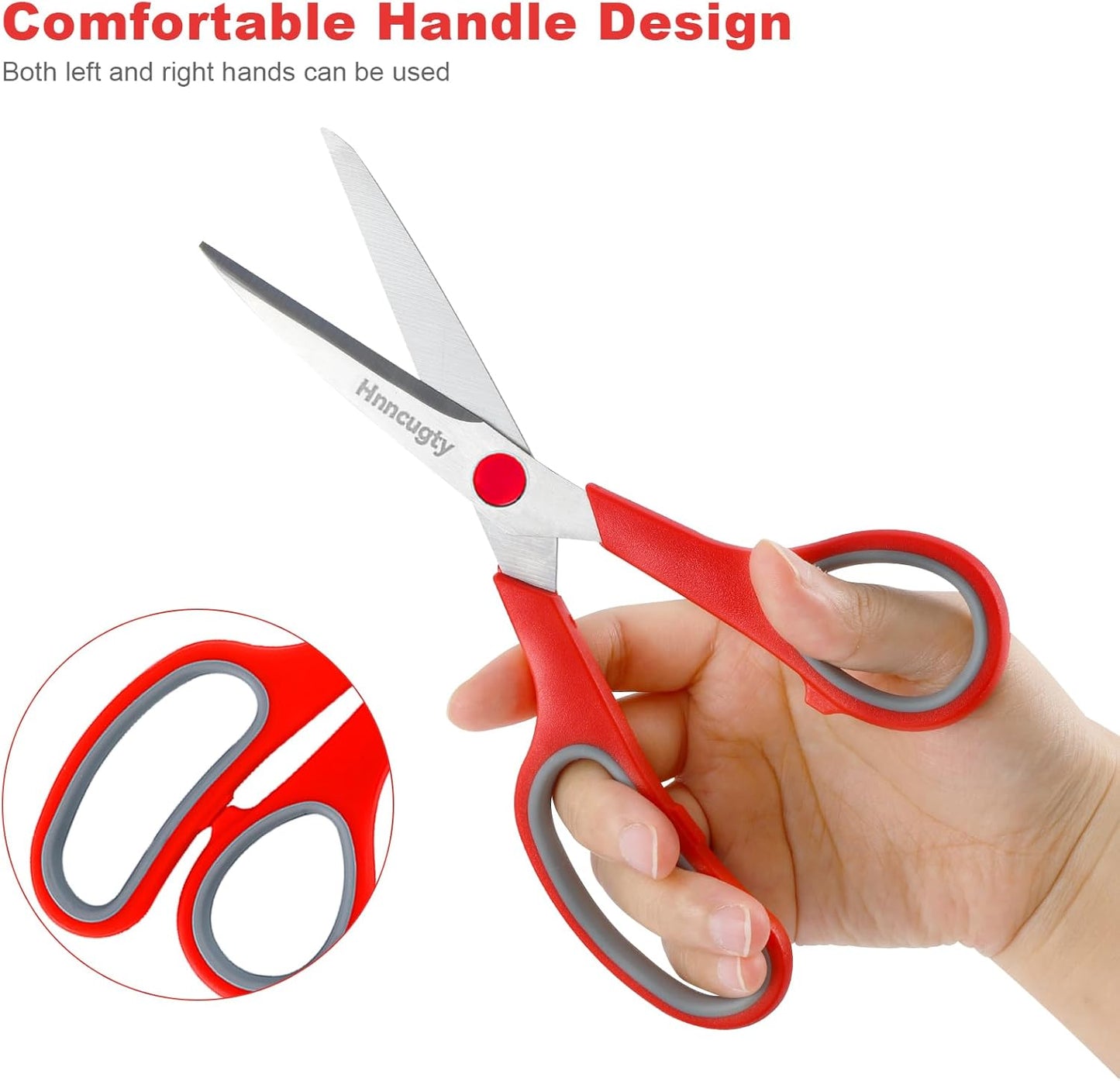 Scissors, Hnncugty 8" Scissors All Purpose Bulk Set of 6-Pack, Sharp Shears for Office Home Craft Sewing Fabric, High/Middle School Supplies Student Teacher Supplies, Comfort Grip Right/Left Handed