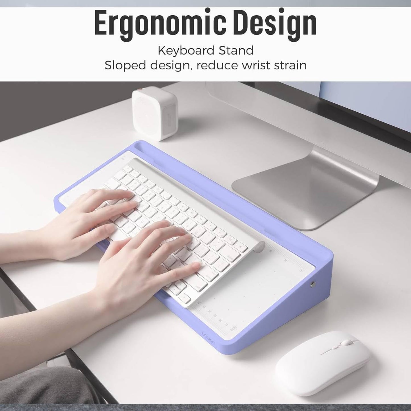 LOUKIN Glass Desktop Whiteboard, 15.3" x 5.6" Dry Erase Desk Board with Dotted and Graduated Surface, Desktop Buddy, Great for Design and Drawing, 3 Markers and 1 Dry Erase Eraser Included (Purple)