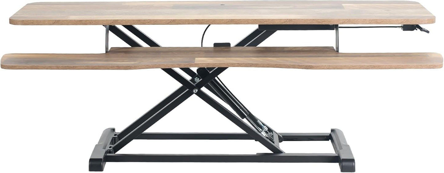 VIVO 48 inch Desk Converter, K Series, Height Adjustable Sit to Stand Riser, Dual Monitor and Laptop Workstation with Wide Keyboard Tray, Reclaimed Wood Top, Black Frame, DESK-V048KP