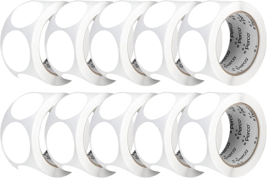 Perco White 2-Inch Perforated Circle Dot Sticker Labels — 10 Rolls, 5,000 Round Stickers — with Permanent Adhesive for Organizing, Color Coding, Bin Labeling, Packaging Alerts—Made in USA