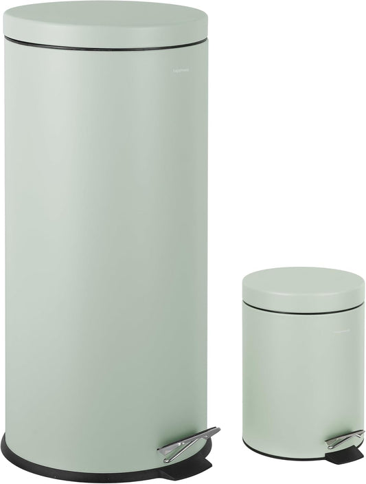 happimess HPM1000C Oscar 8-Gallon Step-Open Trash Can with Free Mini Trash Can, Modern, Fingerprint Proof for Home, Kitchen, Office, Large:7.9 Gallon Small:1.3 Gallon, Pistachio Gelato