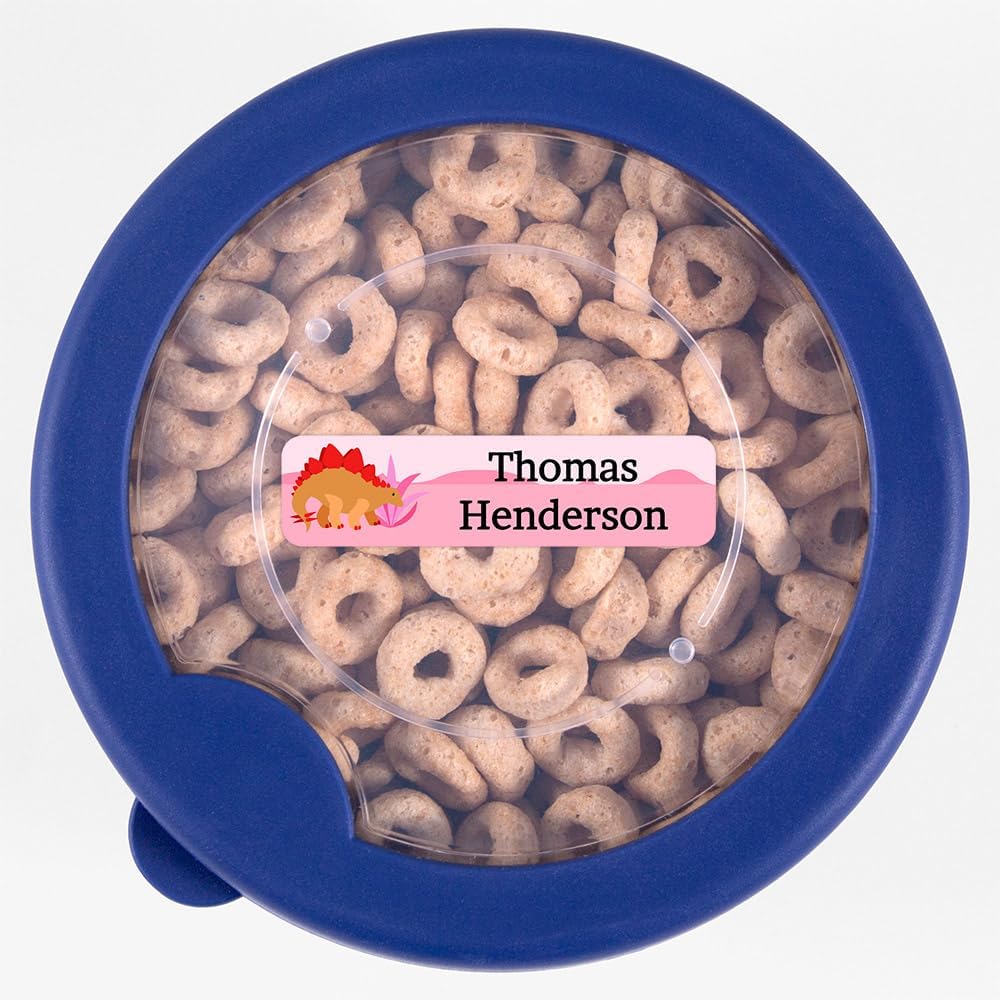 Name Bubbles - Custom Small Rectangle Name Labels for Kids (64 Labels) - Personalized Waterproof Name Stickers for Daycare, Lunch Boxes, Water Bottles, Shoes, School Supplies, & Camp (Dinosaur)