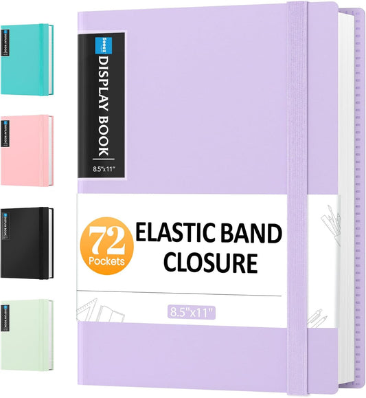 Sooez 72 Pocket Binder with Plastic Sleeves & Elastic Band, Large Capacity 8.5x11 Presentation Book Display 144 Pages, Art Portfolio Document Folder with Clear Sheet Protectors for Office School