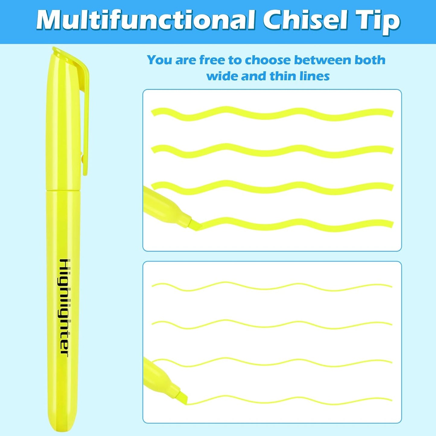 KIZZYEA Highlighters, 60 Pack Yellow Highlighters Bulk, Bright Color Chisel Tip & Dry-Quickly, No Bleed Highlighter Markers for Adult Kids, School Supplies for Teachers, Office Classroom Must Have