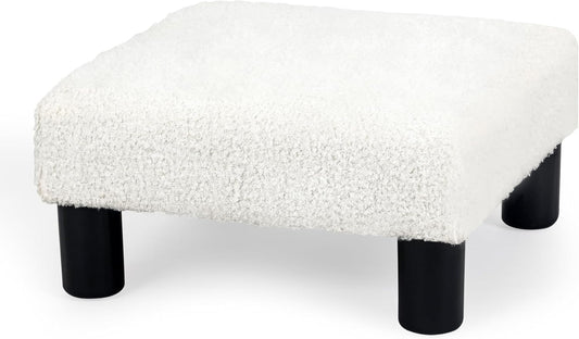 Joveco Small Foot Rest Stool Ottoman, Square Boucle Upholstered Footrest with Plastic Legs, Under Desk Footstool for Chair, Office, Living Room, White