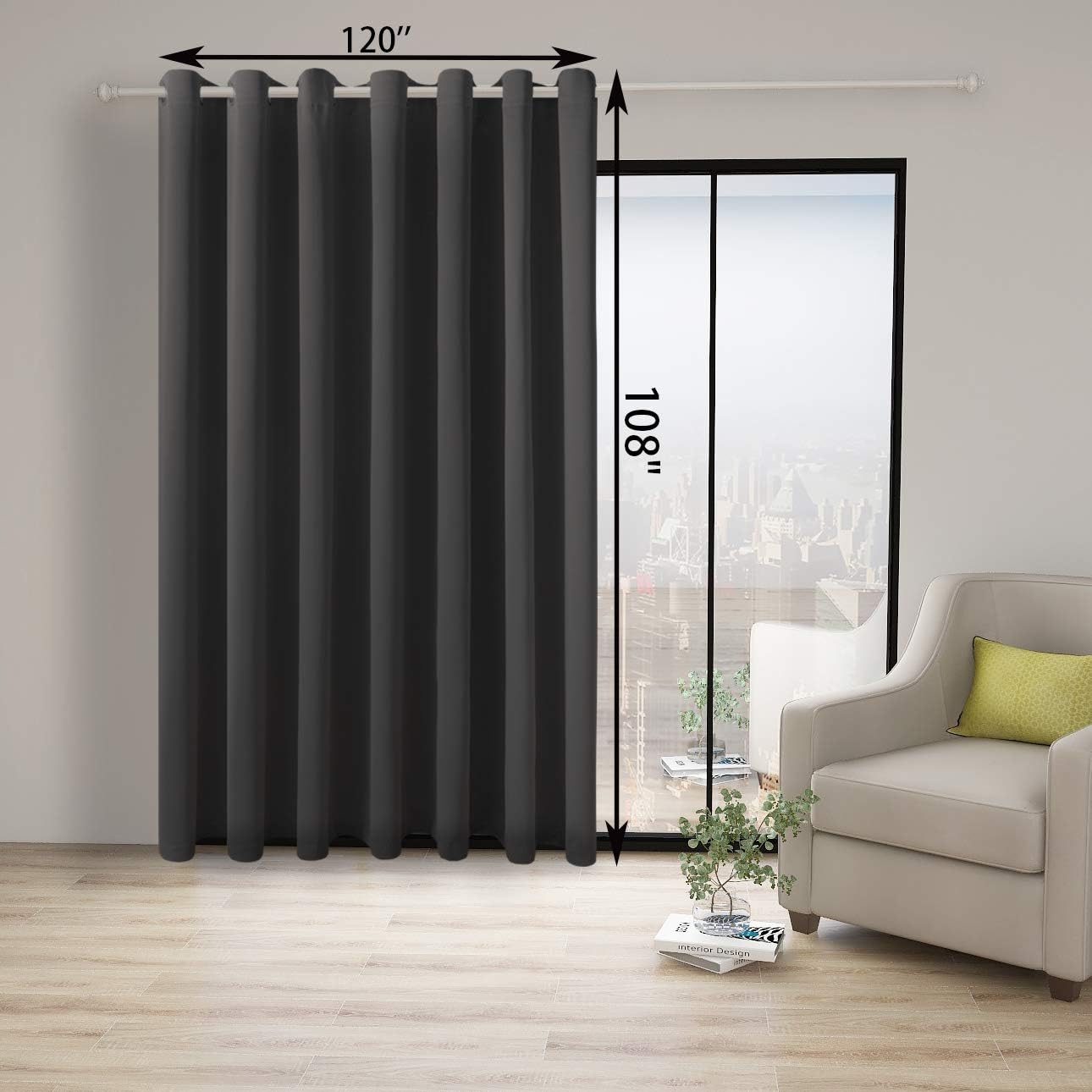 BONZER Extra Wide Room Divider Curtain Total Privacy Wall Grommet Top Thermal Insulated Blackout Curtains for Slide Window, 108L x 120W Inch (9L x 10W ft), 1 Panel, Dark Grey
