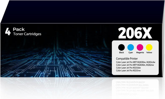 206X Toner Cartridges 4 Pack Replacement for MFP M283fdw M283cdw for HP 206X HP206X 206A 206 HP206A Toner Work for Color Laser Jet Pro MFP M283fdw M255dw M283cdw M283fdn M282nw M255nw Printer Ink 206X