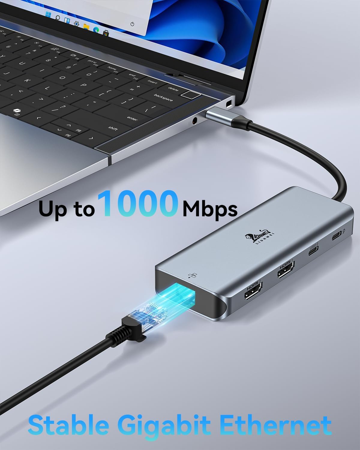 LIONWEI 9 in 1 Laptop Docking Station, Dual HDMI, 100W PD, USB C 3.0, Ethernet, Audio/Mic, USB C Hub for Dell/Surface/HP/Lenovo Laptops