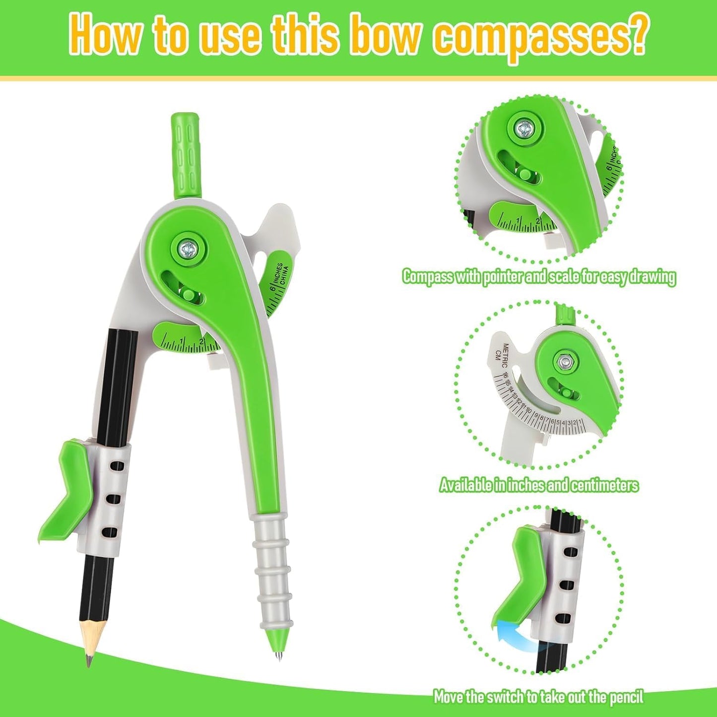 Zonon 100 Pcs Student Math Geometry Compass Tool Classroom Set Bulk 6 Inch Bright Colored Plastic Drawing Compass with Pencils Back to School Supplies for School Home Office