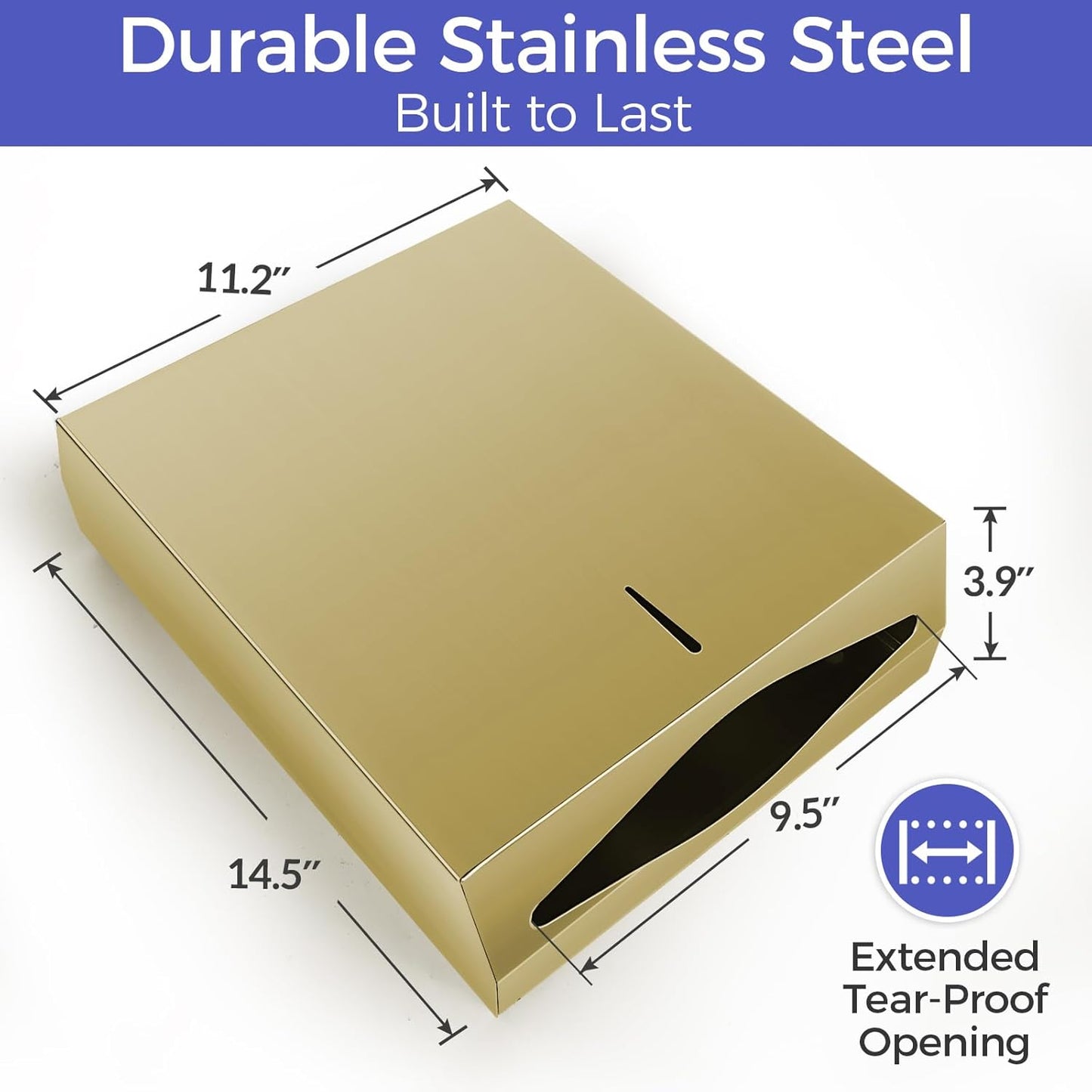 Paper Towel Dispenser Wall Mount, Brushed Gold Stainless Steel Commercial Paper Towel Holder with Lock, Large Capacity 400 C Fold/525 Multifold Towels