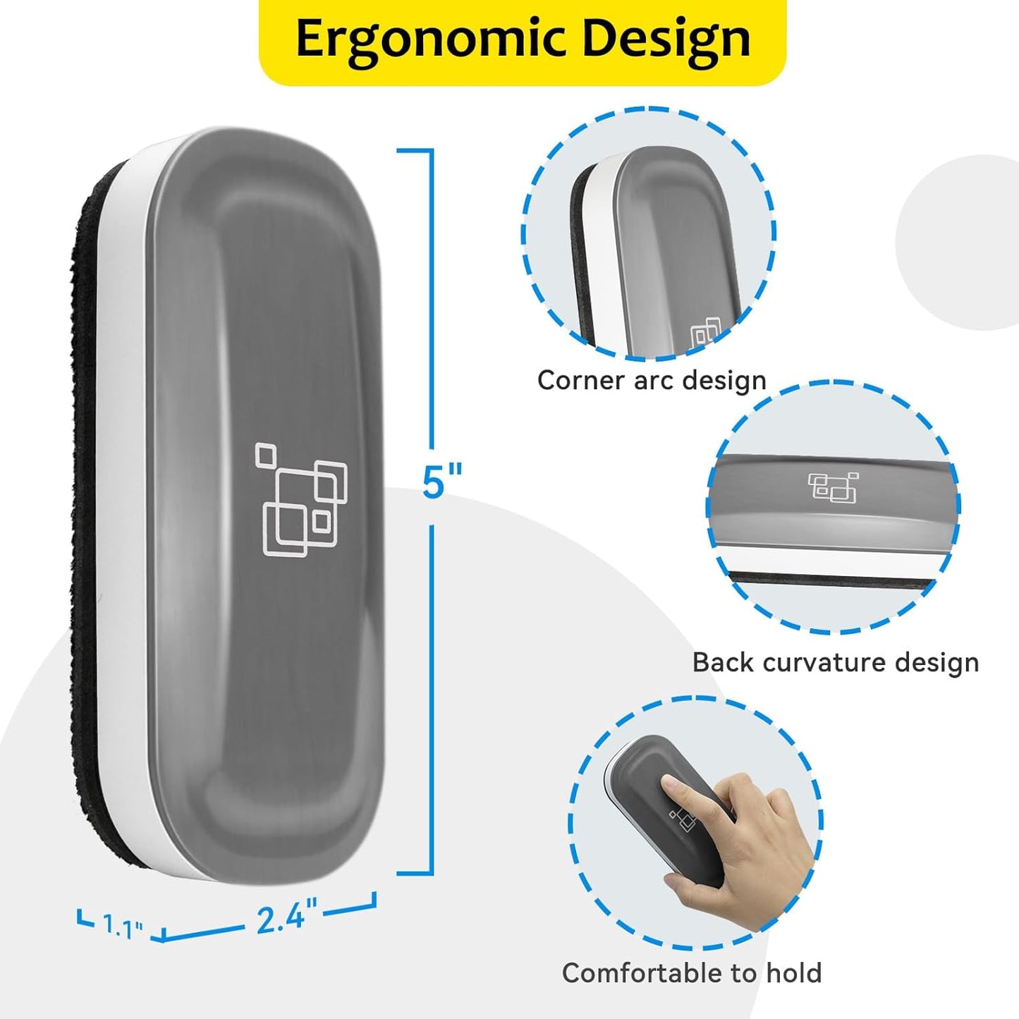 maxtek Magnetic Dry Erase Eraser, Glass Board Erasers, 1 Pack, Whiteboard Eraser for Dry Erase Board, Glass Board, Calendar Board, Office and School Supplies (Gray)