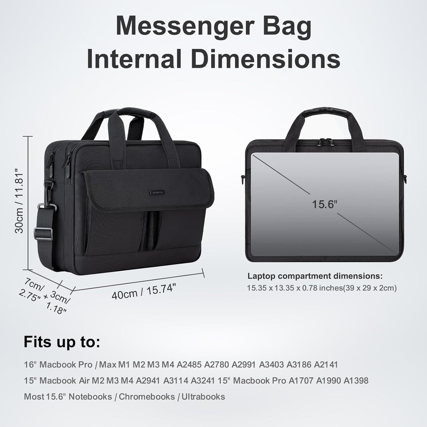 RAINYEAR 15.6 Inch Laptop Messenger Bag Laptop Briefcase with Pockets for Men, Protective Large Capacity Business Work Laptop Carrying Case Shoulder Bag for Computer Notebook PC, Black