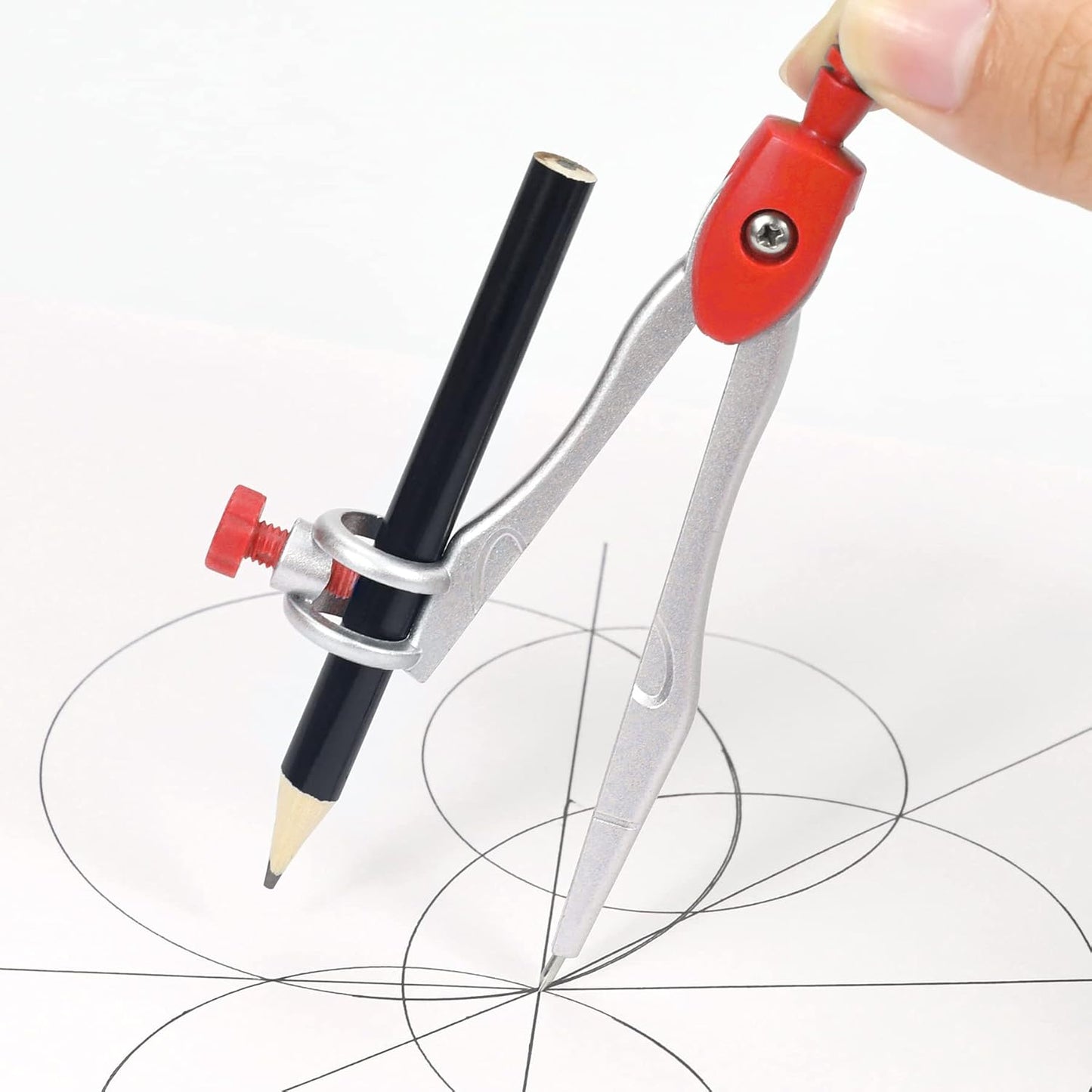 Math Geometry Sets 10 Piece Student Supplies with Shatterproof Storage Box,Includes Rulers,Protractor,Compass,Eraser,Pencil Sharpener,Lead Refills,Pencil,for Drafting and Drawings (Red)）