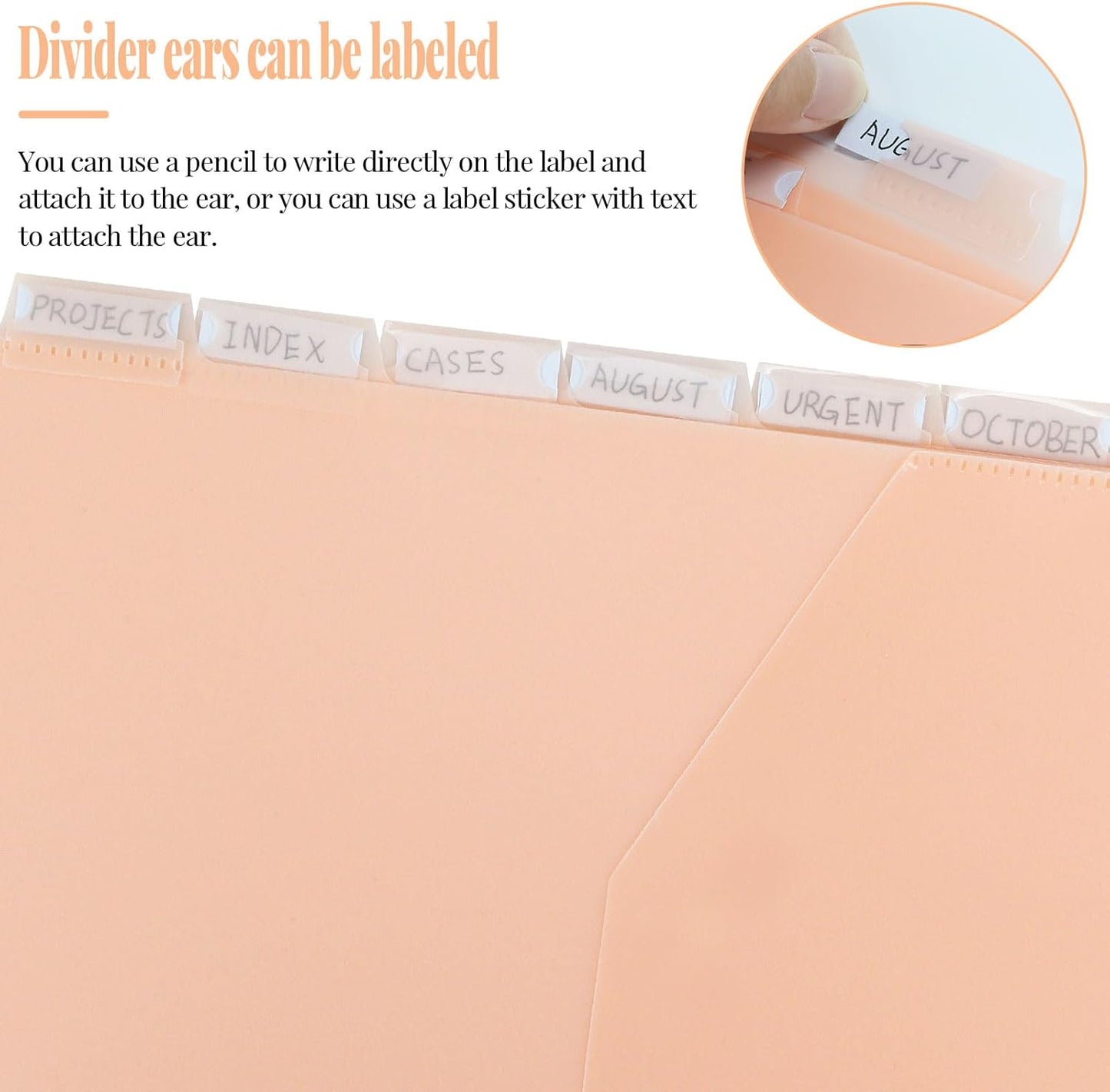 8 tab dividers for 3 Ring Binder with Pockets, Plastic Dividers with Clear Front Pocket, 8-tab Index Dividers with 3 Holes Punched for School & Office Supplies (Light Orange, 8 Tabs)