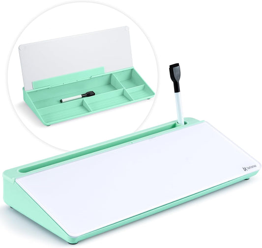 Varhomax Glass Desk Whiteboard with Storage, Desktop Dry Erase White Board to-do List Memo Keyboard Stand for Home Office and School Supplies (Green)