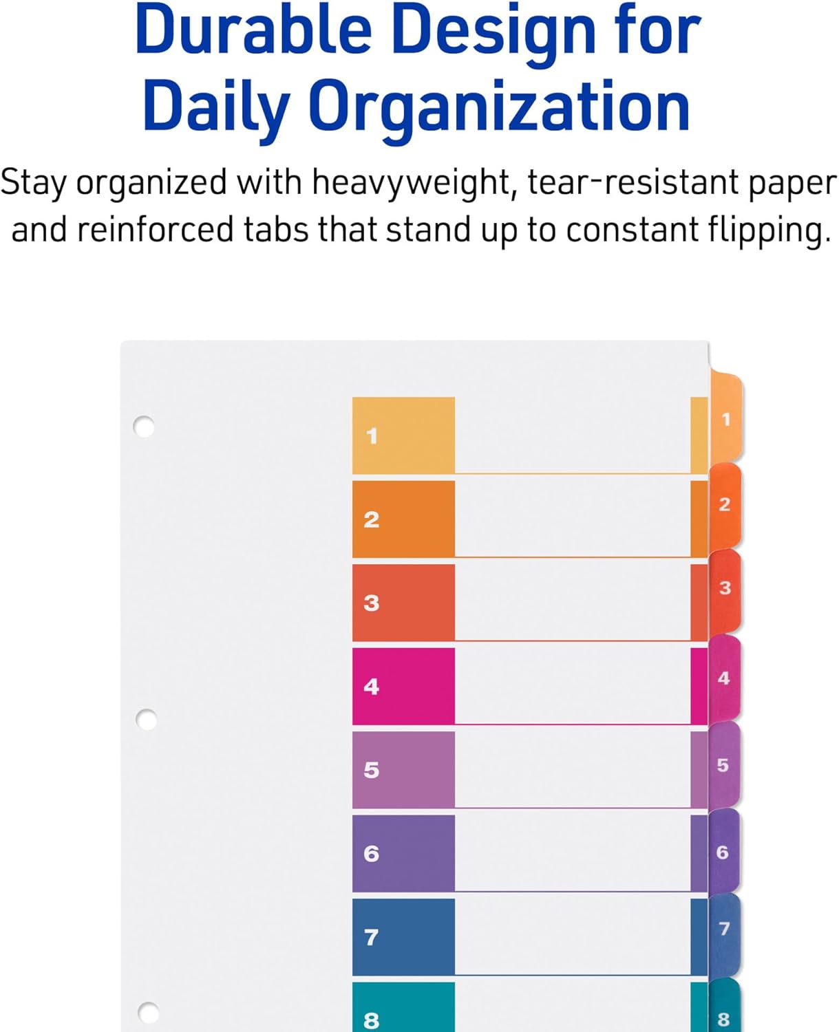 Avery Dividers for 3 Ring Binders, 8 Tabs per Set, Customizable Table of Contents, Multicolor Tabs, Great for Organizing Reports, Projects, and More (11133)